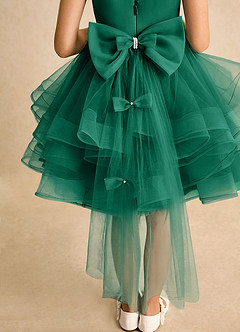 Azazie Tinie Flower Girl Dresses Emerald Ball-Gown Bow Tulle Dress image7