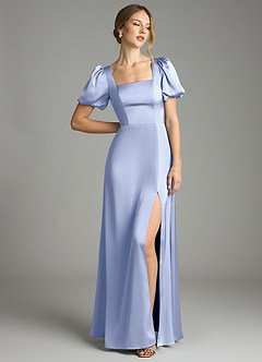 Azazie Fyona Vestidos de damas de honor Vestido de Hielo de Satén Elástico de Corte en A con Plisado image9