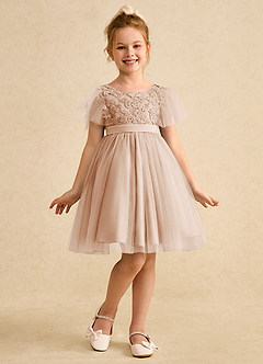 Azazie Queenie Robe Demoiselle D'honneur Fillette Robe Trapèze en Dentelle Rose Perle image3