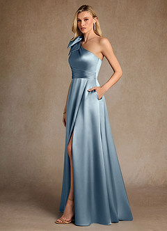 Azazie Easton Mother of the Bride Dresses Dusty Blue A-Line One Shoulder Stretch Satin Dress image2