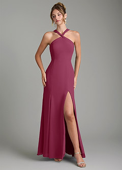 Azazie Rue Bridesmaid Dresses Mulberry A-Line Halter Chiffon Dress image4