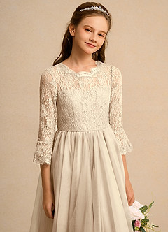 Azazie Lamb Girl Abiti da Ragazza di Fiori Abito Principessa in Pizzo Champagne image5