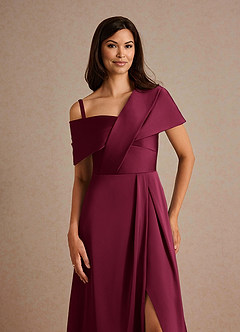 Azazie Milton vestidos de madre de la novia Vestido Borgoña de Satén Elástico de Corte en A con Plisado image9