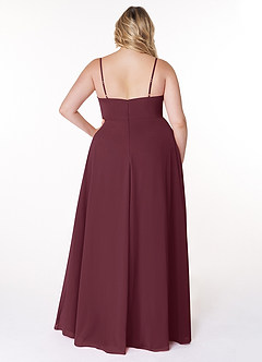 Azazie Moira Brautjungfernkleider A-Linie Schaufel Chiffon Kleid Cabernetrot image9