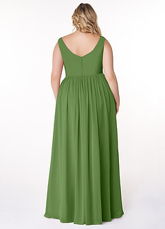 Azazie Keyla Brautjungfernkleider Eine Linie V-Hals Gefaltet Chiffon Kleid Basilikum image7