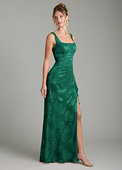 Azazie Veronica Bridesmaid Dresses Emerald Mermaid Pleated Floral Jacquard Burnout Dress image4