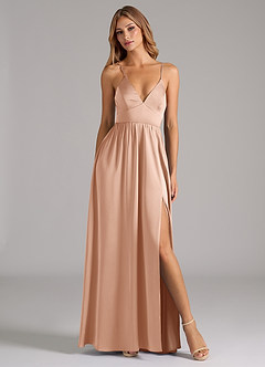 Azazie Aaida Abiti da Damigella Abito A-Line in Raso Elasticizzato Corsetto Oro Rosa image5