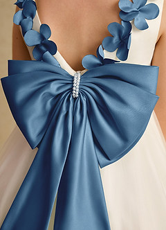 Azazie Lilli Flower Girl Dresses Ivory Steel Blue A-Line Bow Tulle Dress image6