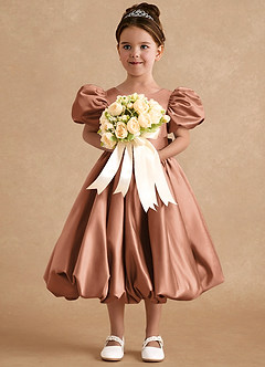 Azazie Jellybean Robe Demoiselle D'honneur Fillette Robe Princesse en Mat Satiné Rayé Bronze image3