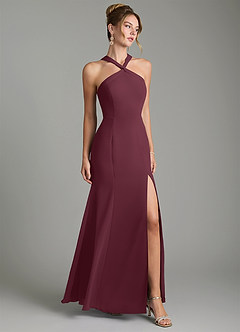 Azazie Rue Bridesmaid Dresses Cabernet A-Line Halter Chiffon Dress image1