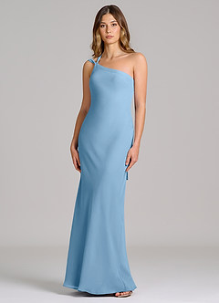 Azazie Monroe Brautjungfernkleider Etui One-Shoulder Chiffon Kleid Stahlblau image1