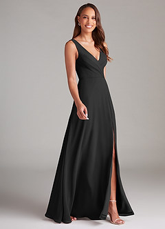 Azazie Nelly Bridesmaid Dresses Black A-Line Pleated Chiffon Dress image3