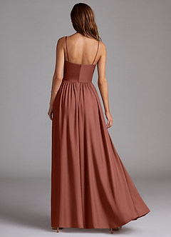 Azazie Calianna Vestidos de madrinha de casamento Vestir Castanho Aloirado de Cetim elástico de Linha A com Fora do ombro image4