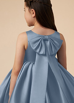 Azazie Bo Peep Flower Girl Dresses Dusty Blue A-Line Bow Matte Satin Dress image5