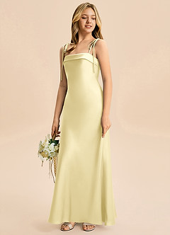 Azazie Willa Junior Lemon Sorbet Mermaid Bow Stretch Satin Dress image5