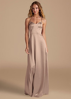 Azazie Mei Bridesmaid Dresses Taupe A-Line Sweetheart Neckline Metallic Satin Dress image3