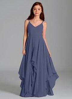 Azazie Karan Junior Robe Trapèze en Mousseline de soie Bleu Orageux image4