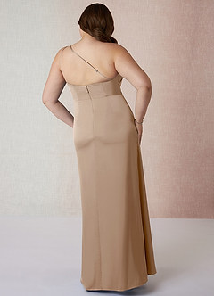 Azazie Mika Jurken voor bruidsmeisjes Jurk van Stretch Satijn met Kolom One-Shoulder Taupe image9
