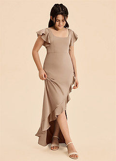 Azazie Demi Junior Robe Sirène en Satin extensible Arc Taupe image5