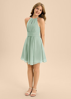 Azazie Bonnie Junior Agave A-Line Pleated Chiffon Dress image4