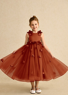 Azazie Atta Flower Girl Dresses Paprika A-Line One Shoulder Tulle Dress image4