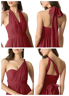 Azazie Olani Bridesmaid Dresses Pomegranate A-Line One Shoulder Chiffon Convertible Dress image2