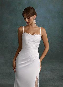Azazie Georgette Wedding Dresses Diamond White Mermaid Strapless Stretch Satin Dress image5