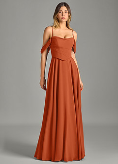 Azazie Chelsey Abiti da Damigella Abito Convertibile A-Line in Chiffon a Spalla Scoperta Arancia Bruciata image3