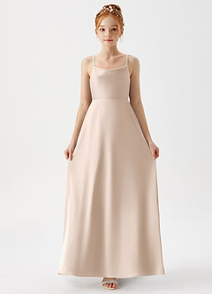 Azazie Shale Junior A-Linie Stretch-Satin Kleid Alabaster Weiß image3