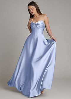 Azazie Meleena Bridesmaid Dresses Ice A-Line Strapless Stretch Satin Dress image5