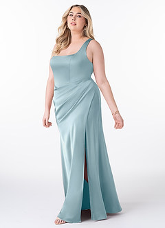 Azazie Mero Brudtärnklänningar Klänning av Tubklänning i Stretch Satin Plisserad Moody Blue image8