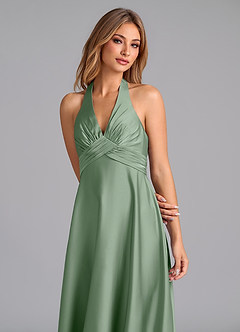 Azazie Tessie Bridesmaid Dresses Matcha A-Line Pleated Stretch Satin Dress image3