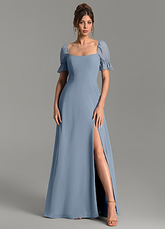 Azazie Jaden At-home Try On Dresses Dusty Blue A-Line with Pockets Chiffon Dress image3