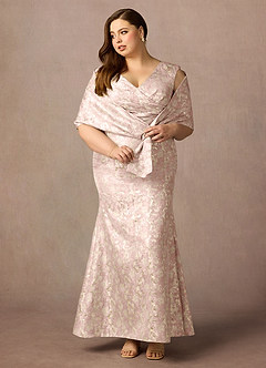 Azazie Elanor Klänningar till brudens mor Klä Sjöjungfru i Jacquard 1 Plisserad Dammig Ros image1