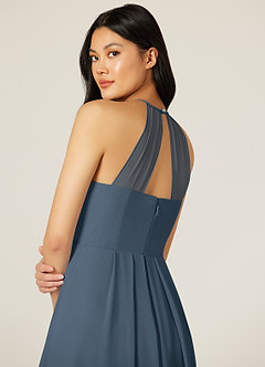 Azazie Sarah Bridesmaid Dresses Neptune Empire Pleated Chiffon Dress image7