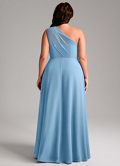 Azazie Phaedra Bridesmaid Dresses Steel Blue A-Line One Shoulder Chiffon Dress image2