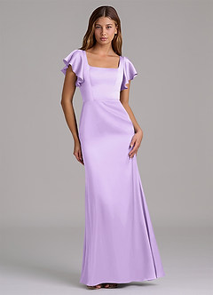Azazie Elkie Robes de demoiselle d'honneur Robe Sirène en Satin extensible Col Carré Lilas image1