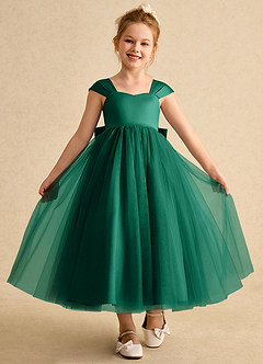 Azazie Chickadee Flower Girl Dresses Emerald Ball-Gown Sweetheart Neckline Matte Satin Dress image4