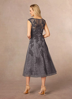 Azazie Flynn Mother of the Bride Dresses Steel Grey A-Line Boatneck Lace Tulle Dress image3