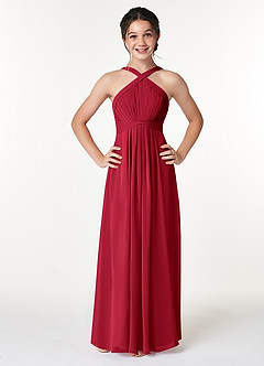 Azazie Anthea Junior Scarlet Pleated Chiffon Dress image1