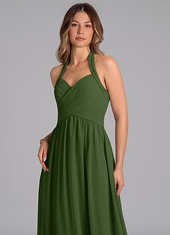 Azazie Darlyn Bridesmaid Dresses Olive A-Line Pleated Chiffon Dress image7