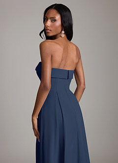 Azazie Lucienne Vestidos de damas de honor Vestido de Azul Marino Oscuro de Gasa de Corte en A Convertible con Sin tirantes image7