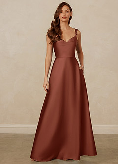 Christian Siriano Bridal for Azazie 1001 Vestidos de damas de honor Vestido de Arcilla de Satén Elástico de Corte en A con Escote de Corazón image1