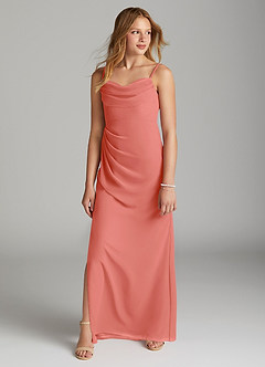 Azazie Mai Junior Salmon Pink Sheath Pleated Chiffon Dress image3