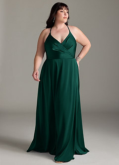 Azazie Davis Bridesmaid Dresses Emerald A-Line Pleated Stretch Satin Dress image7