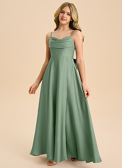 Azazie Bear Junior Abito A-Line in Raso Elasticizzato Scollo a Cuore Matcha image4