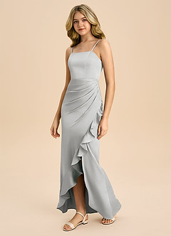 Azazie Buzzy Junior Etui Plissee Stretch-Satin Kleid Silber image7