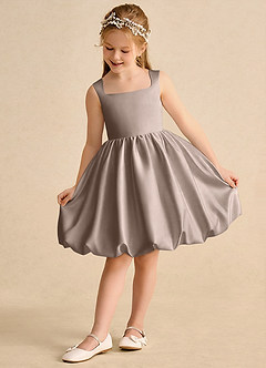 Azazie Nirvana Robe Demoiselle D'honneur Fillette Robe Princesse en Mat Satiné Rayé Taupe image3