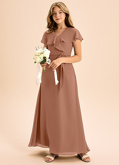 Azazie Lainey Junior Bronzer A-Line with Pockets Chiffon Dress image6