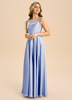 Azazie Popsy Junior Ice A-Line Bow Stretch Satin Dress image4